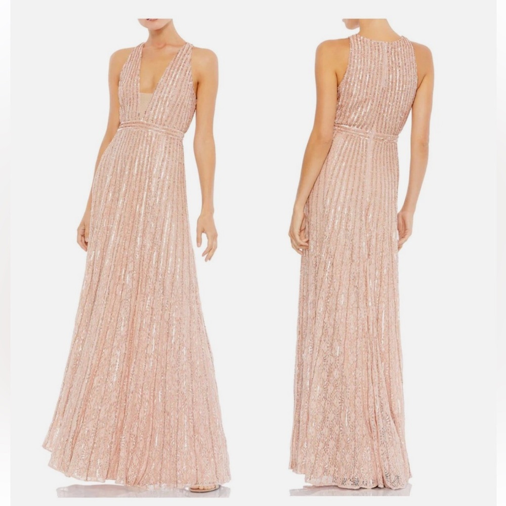 Mac Duggal Rose Gold Sequin Backless Evening Gown
